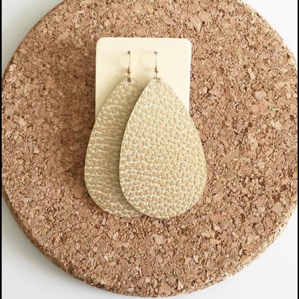 Nickel and Suede Large Teardrop Leather Earrings Metallic Gold